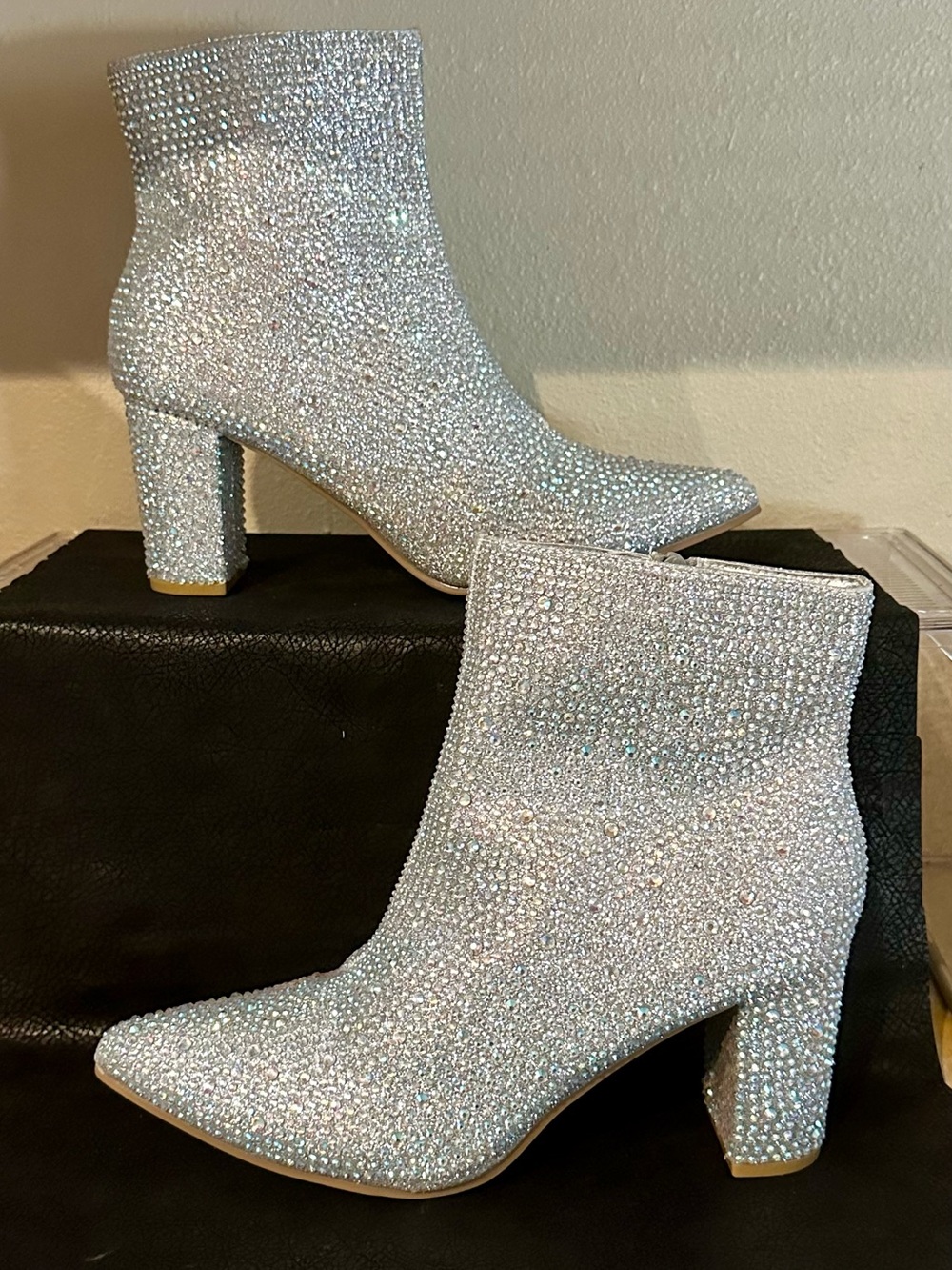 Forever 21 Silver Crystal Embellished Ankle Booties